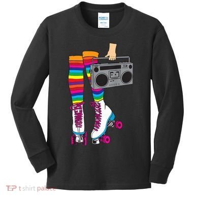 Retro Rollerskates Funny 80's Roller Disco Skating Girl Gift Kids Long Sleeve Shirt