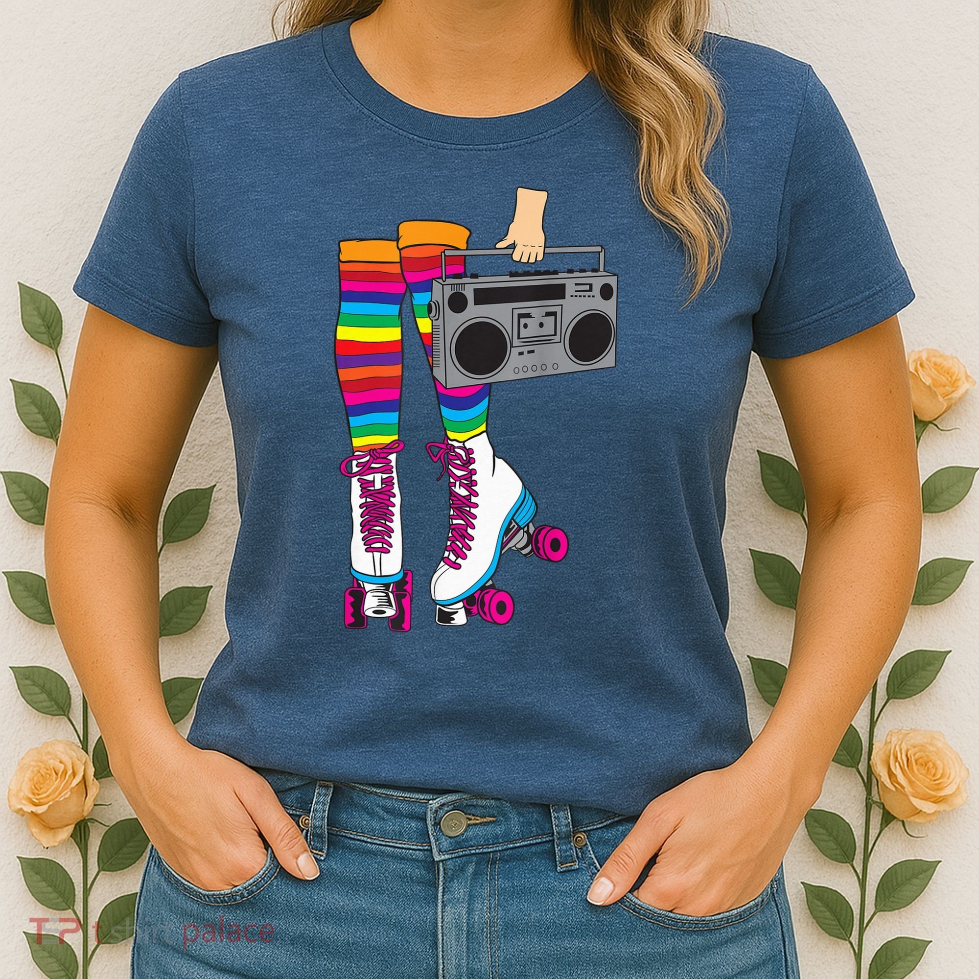Retro Rollerskates Funny 80's Roller Disco Skating Girl Gift Women's T-Shirt