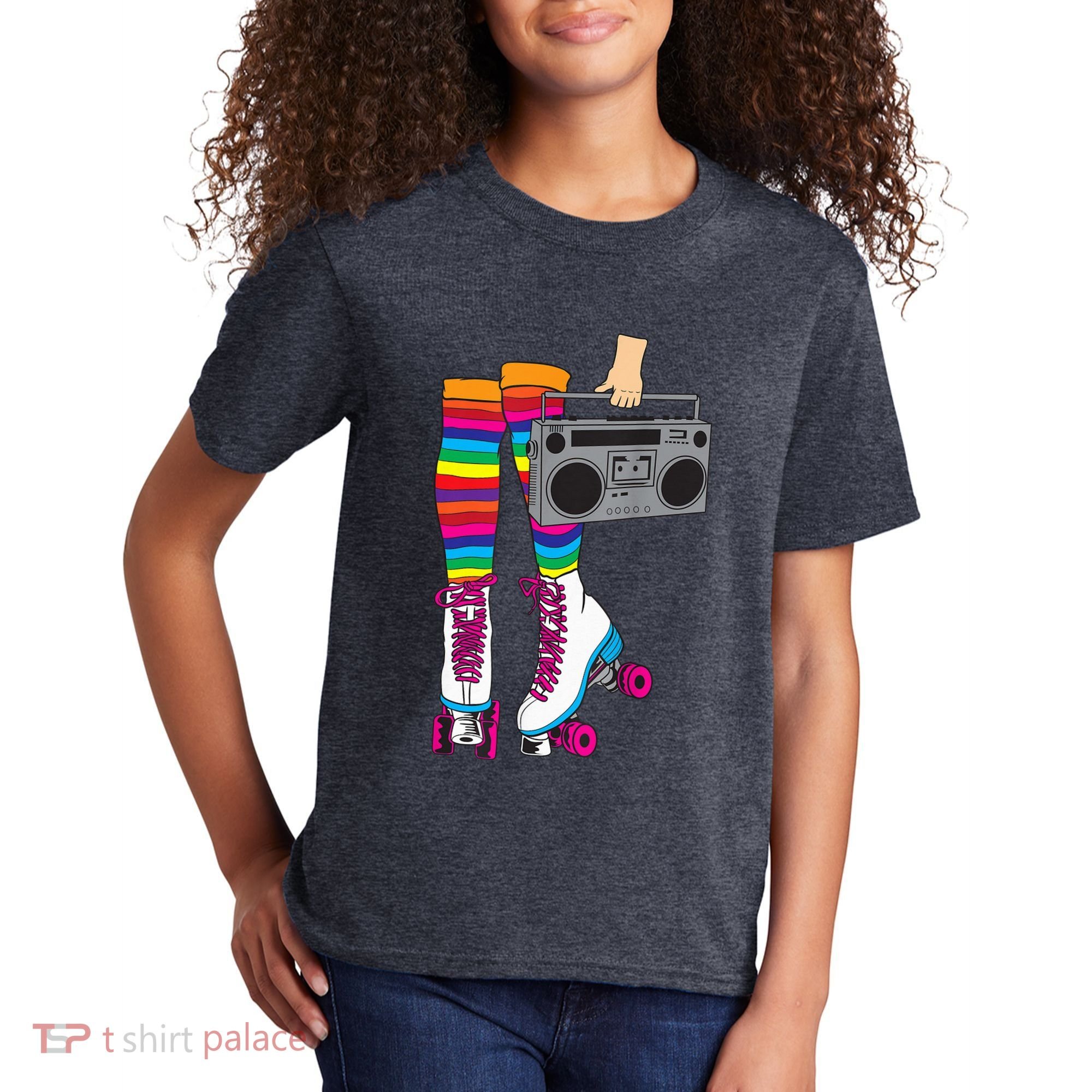 Retro Rollerskates Funny 80's Roller Disco Skating Girl Gift Kids T-Shirt