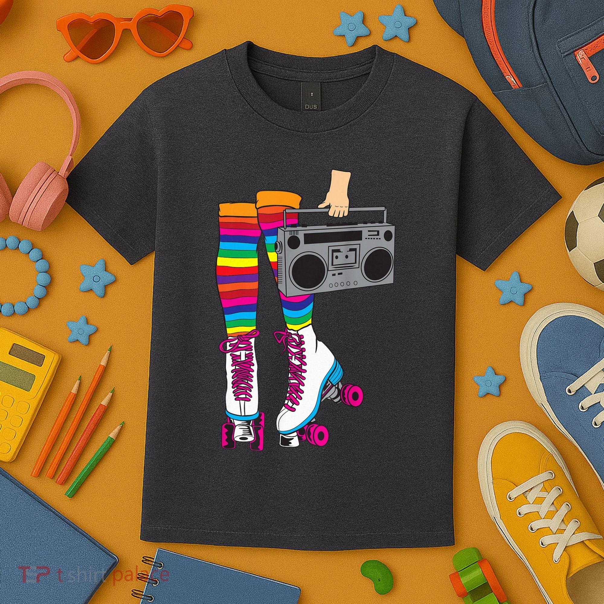 Retro Rollerskates Funny 80's Roller Disco Skating Girl Gift Kids T-Shirt