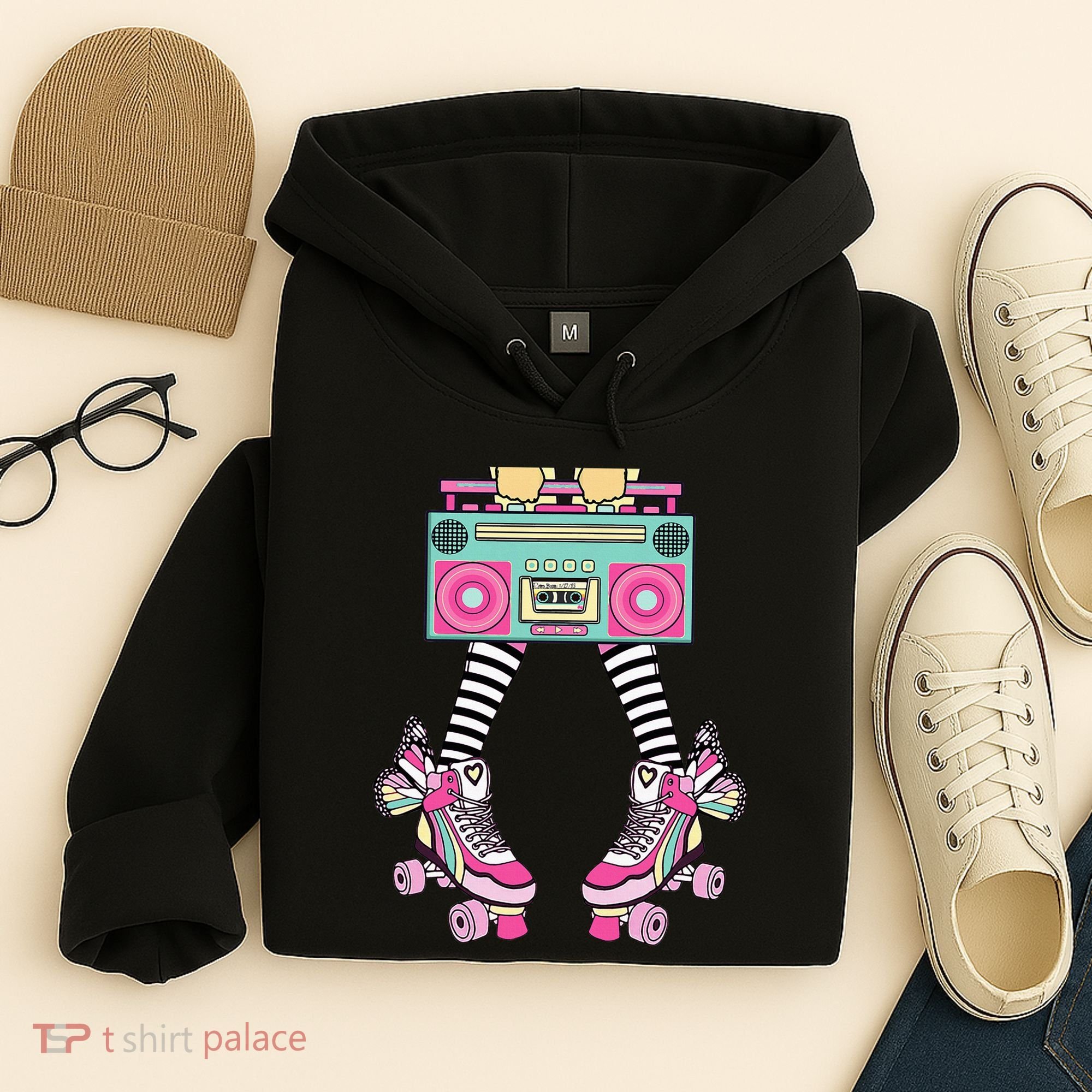 Retro Rollerskates Funny 80S Roller Disco Skating Girl Hoodie