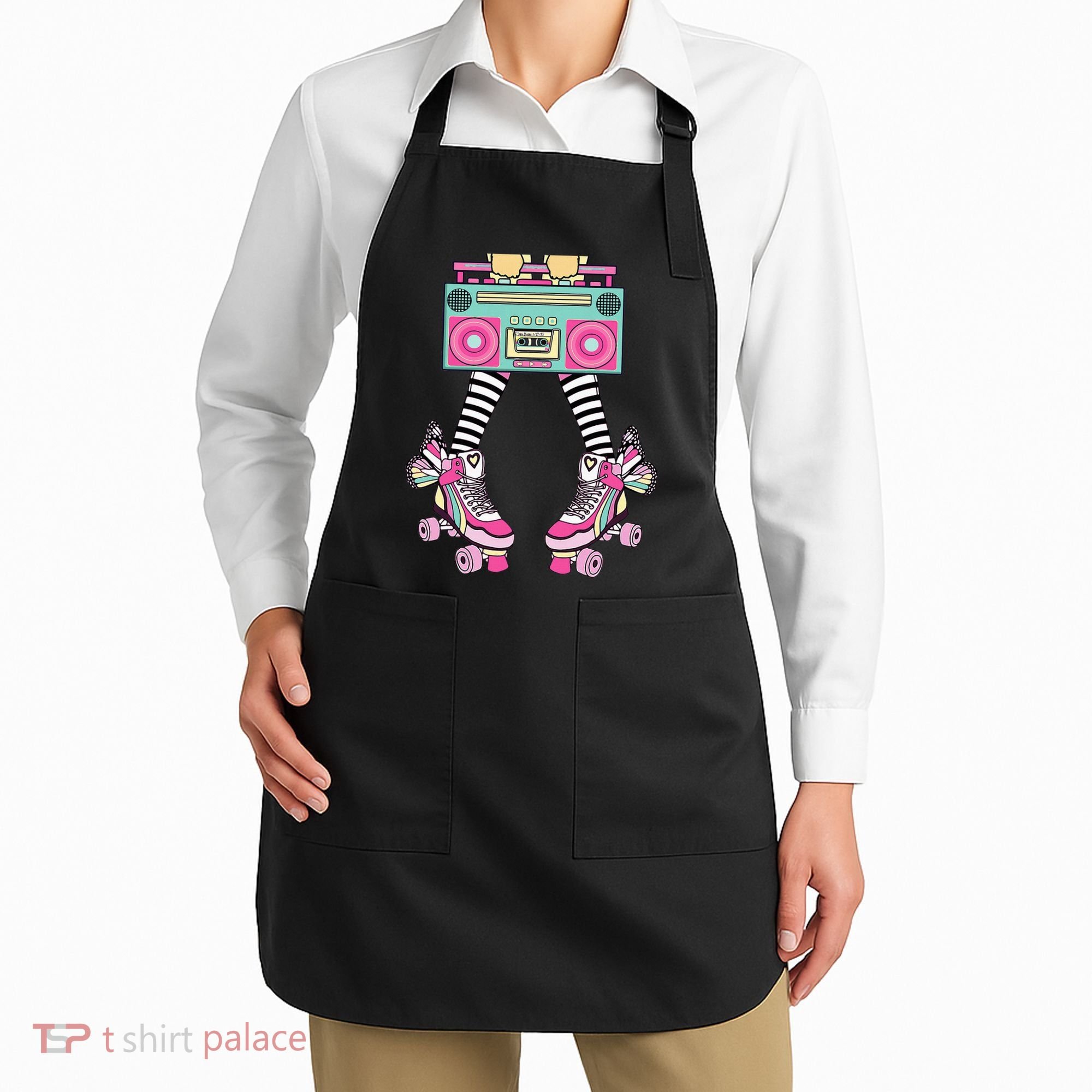 Retro Rollerskates Funny 80S Roller Disco Skating Girl Apron