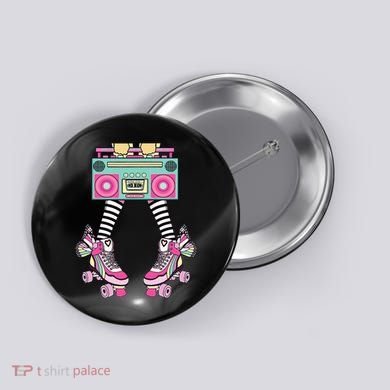 Retro Rollerskates Funny 80S Roller Disco Skating Girl Button