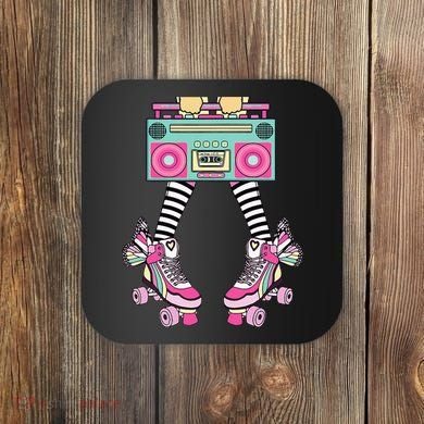 Retro Rollerskates Funny 80S Roller Disco Skating Girl Coaster