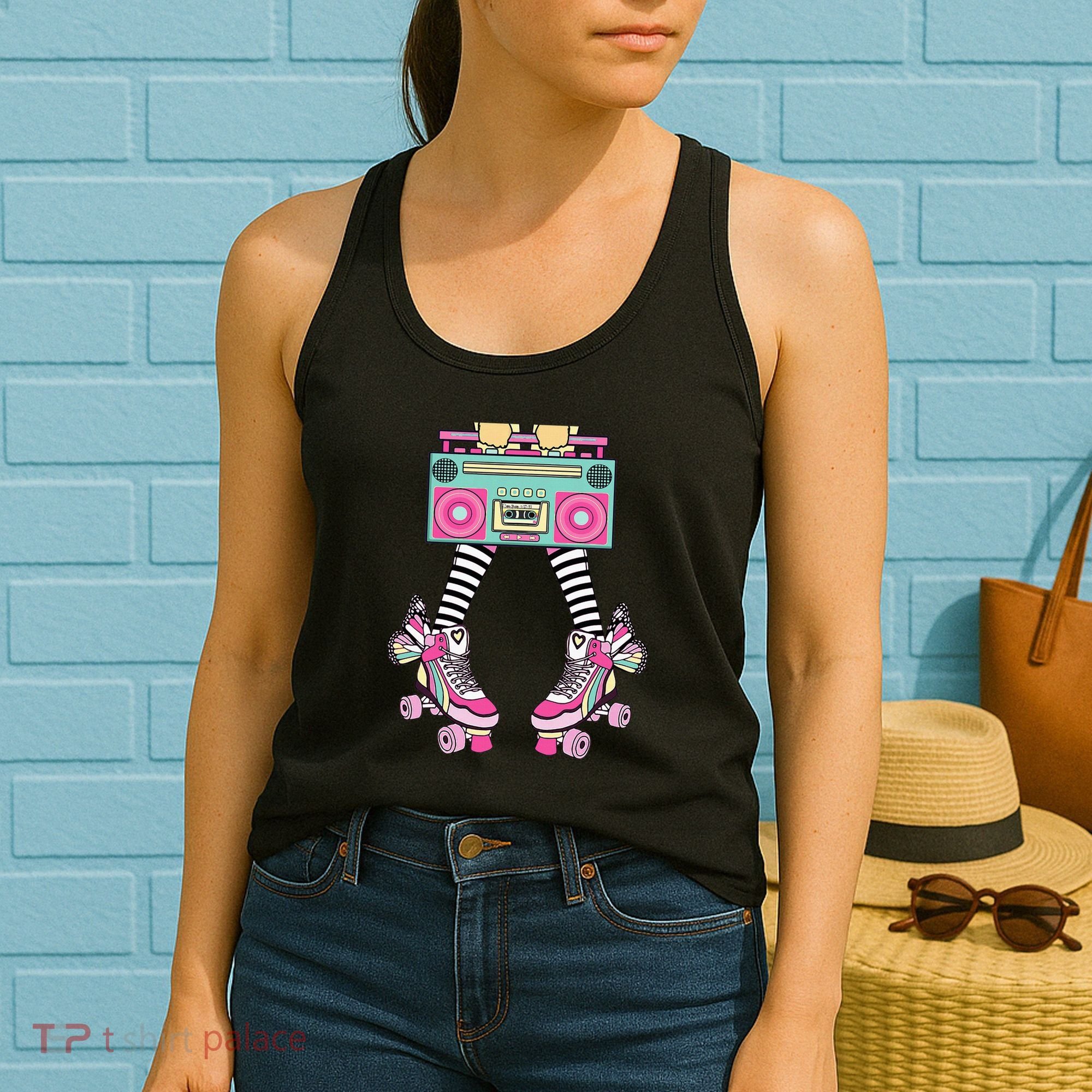 Retro Rollerskates Funny 80S Roller Disco Skating Girl Women's Tank Top