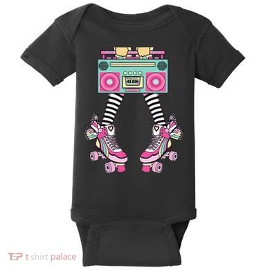 Retro Rollerskates Funny 80S Roller Disco Skating Girl Baby Bodysuit
