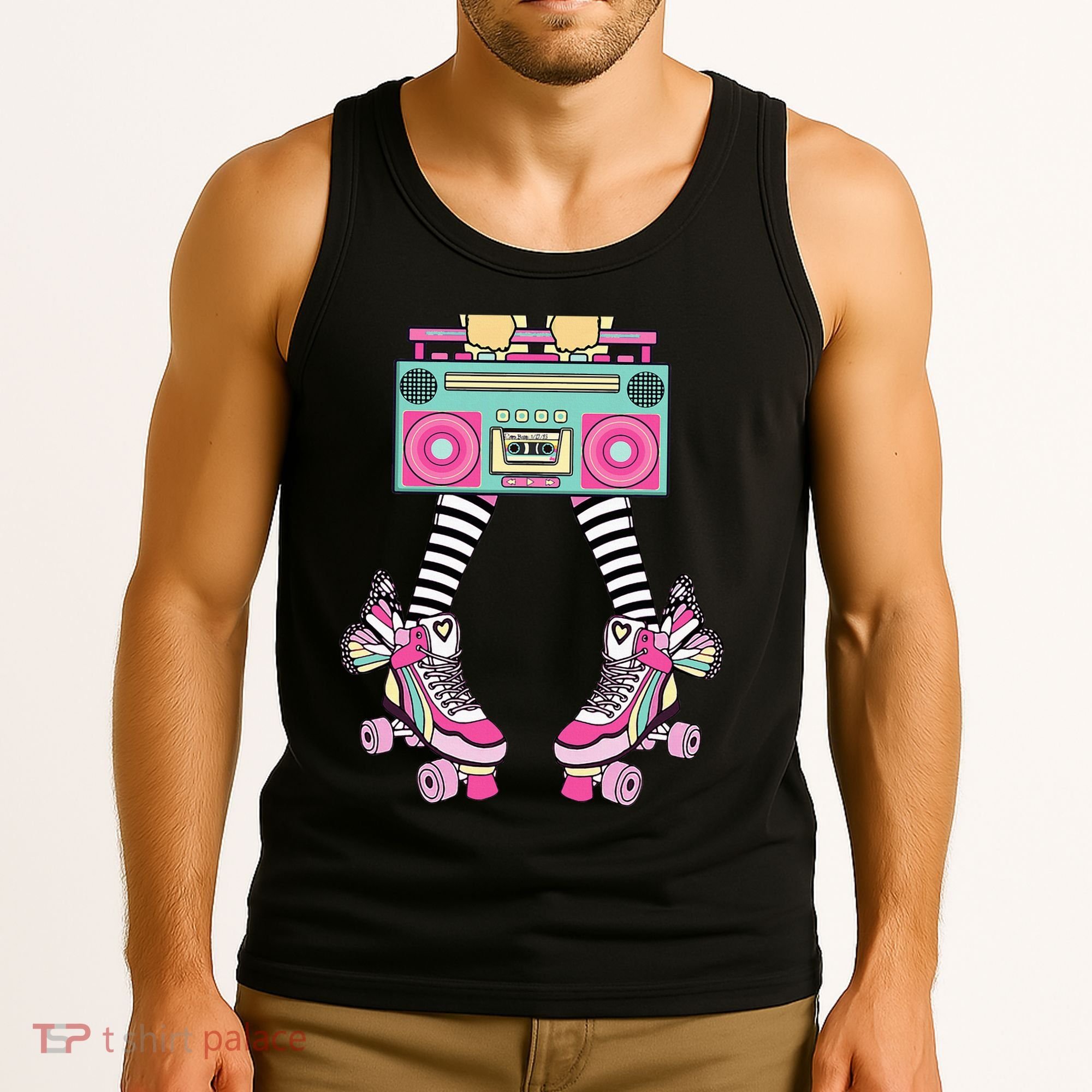 Retro Rollerskates Funny 80S Roller Disco Skating Girl Tank Top