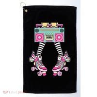 Retro Rollerskates Funny 80S Roller Disco Skating Girl Golf Towel thumb 0
