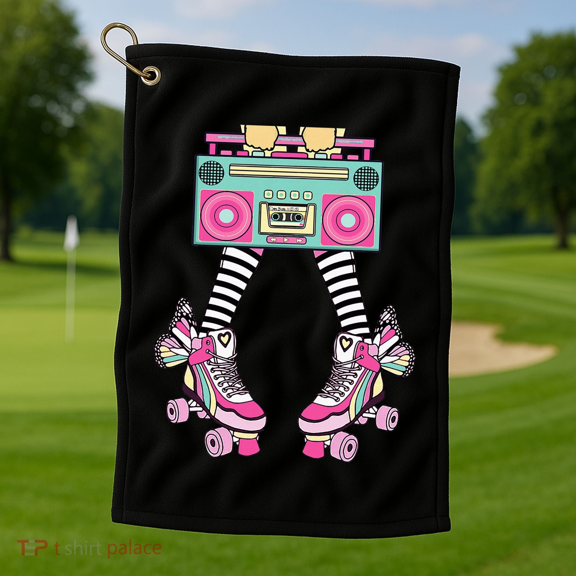 Retro Rollerskates Funny 80S Roller Disco Skating Girl Golf Towel