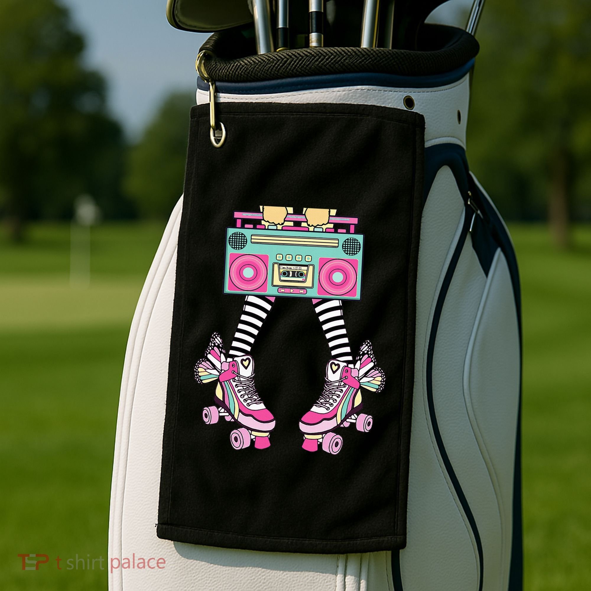 Retro Rollerskates Funny 80S Roller Disco Skating Girl Golf Towel