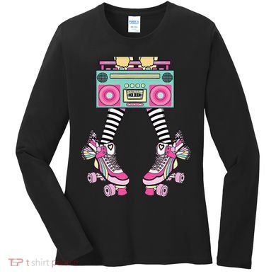 Retro Rollerskates Funny 80S Roller Disco Skating Girl Women's Long Sleeve Shirt