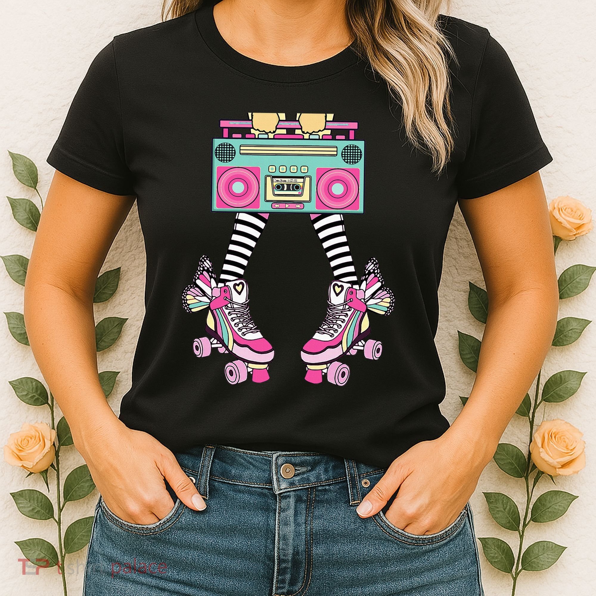 Retro Rollerskates Funny 80S Roller Disco Skating Girl Women's T-Shirt