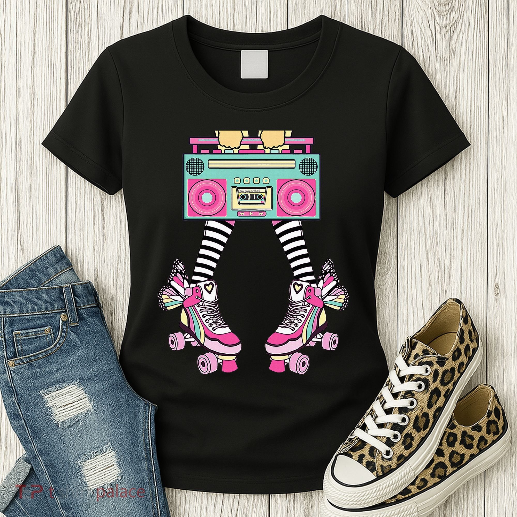 Retro Rollerskates Funny 80S Roller Disco Skating Girl Women's T-Shirt