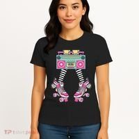 Retro Rollerskates Funny 80S Roller Disco Skating Girl Women's T-Shirt thumb 4