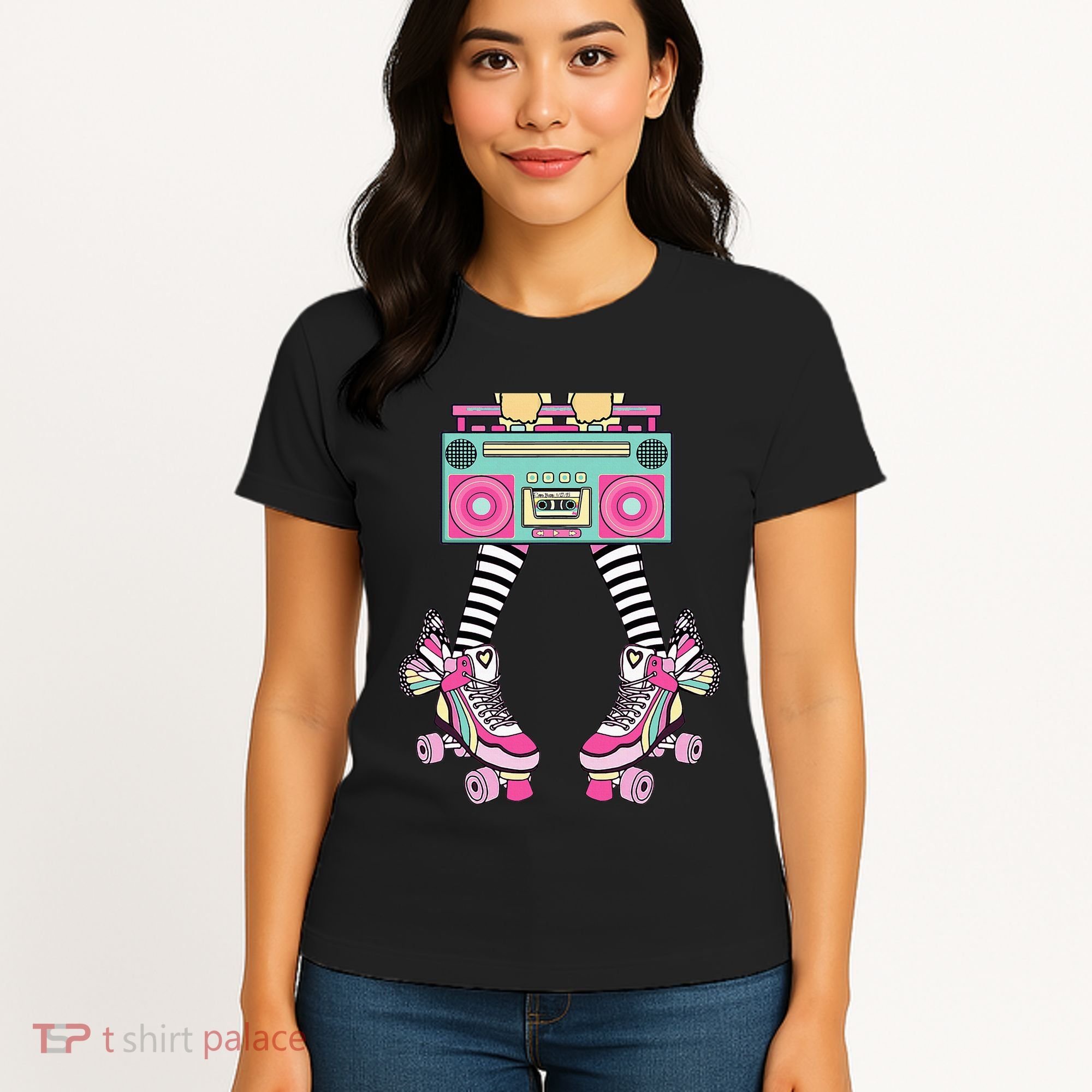 Retro Rollerskates Funny 80S Roller Disco Skating Girl Women's T-Shirt