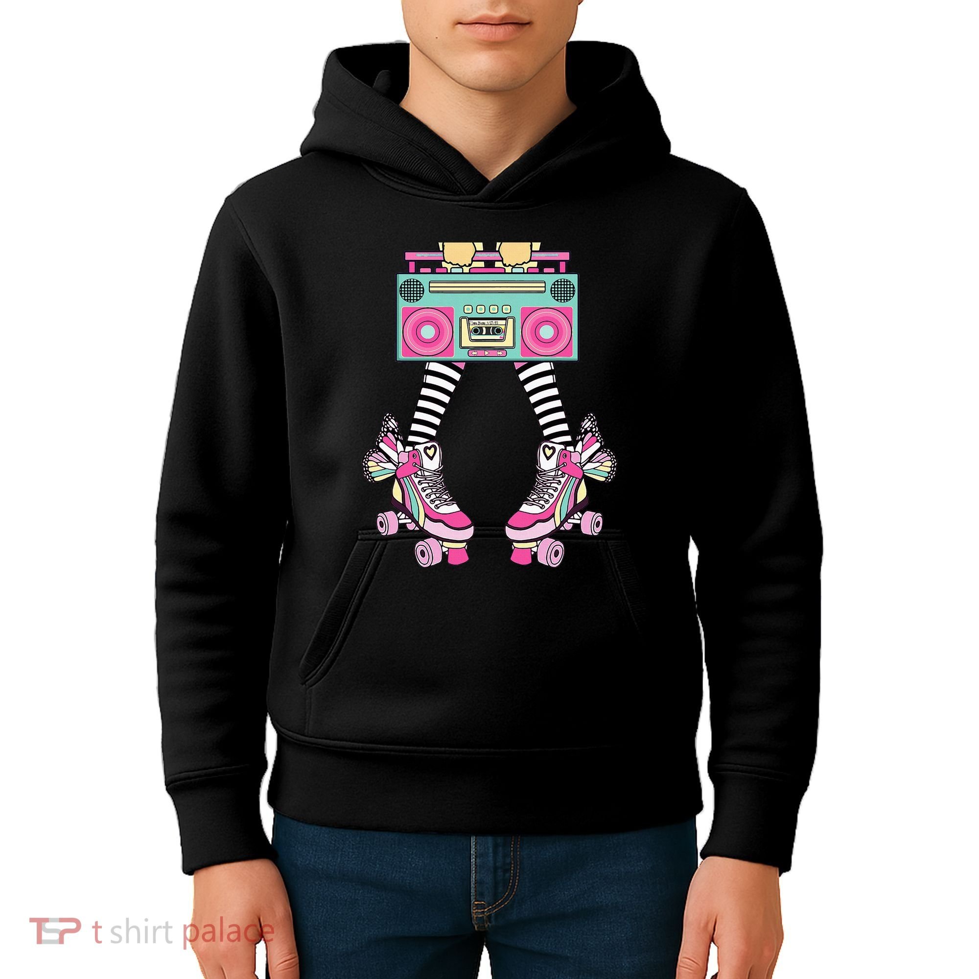 Retro Rollerskates Funny 80S Roller Disco Skating Girl Kids Hoodie