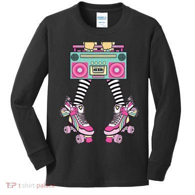 Retro Rollerskates Funny 80S Roller Disco Skating Girl Kids Long Sleeve Shirt