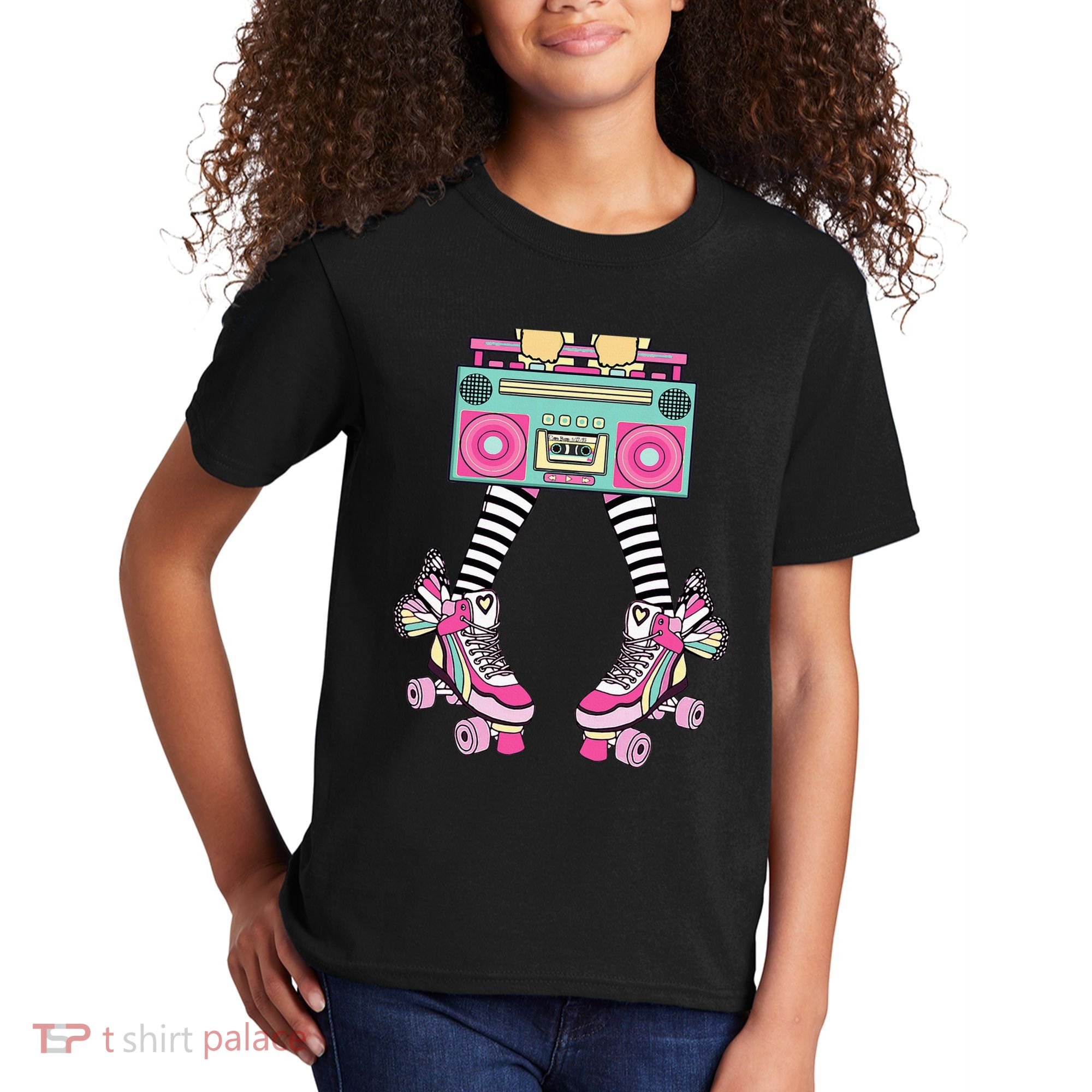 Retro Rollerskates Funny 80S Roller Disco Skating Girl Kids T-Shirt