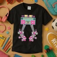 Retro Rollerskates Funny 80S Roller Disco Skating Girl Kids T-Shirt thumb 3