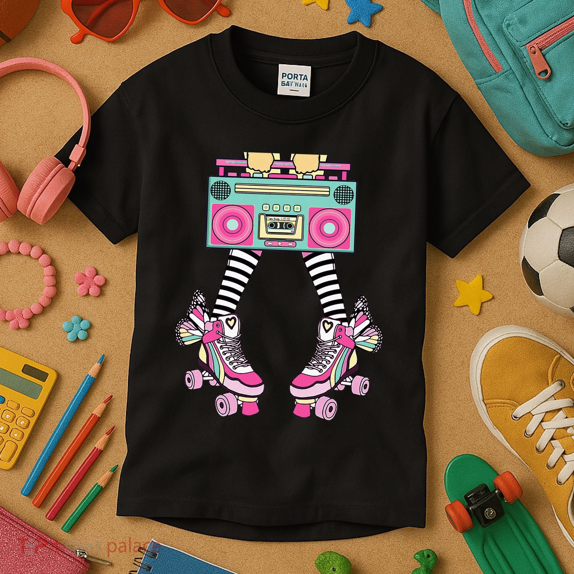 Retro Rollerskates Funny 80S Roller Disco Skating Girl Kids T-Shirt