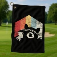 Retro Raccoon Gift Golf Towel thumb 1