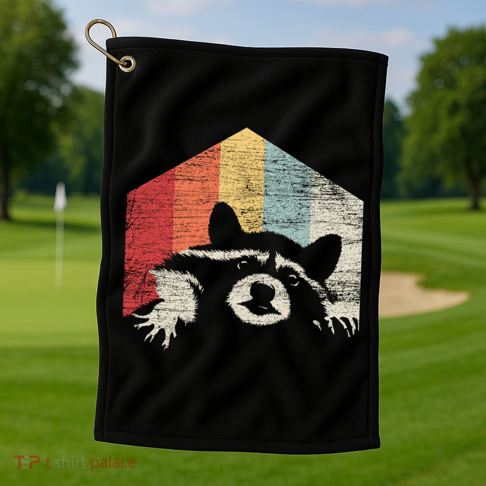 Retro Raccoon Gift Golf Towel