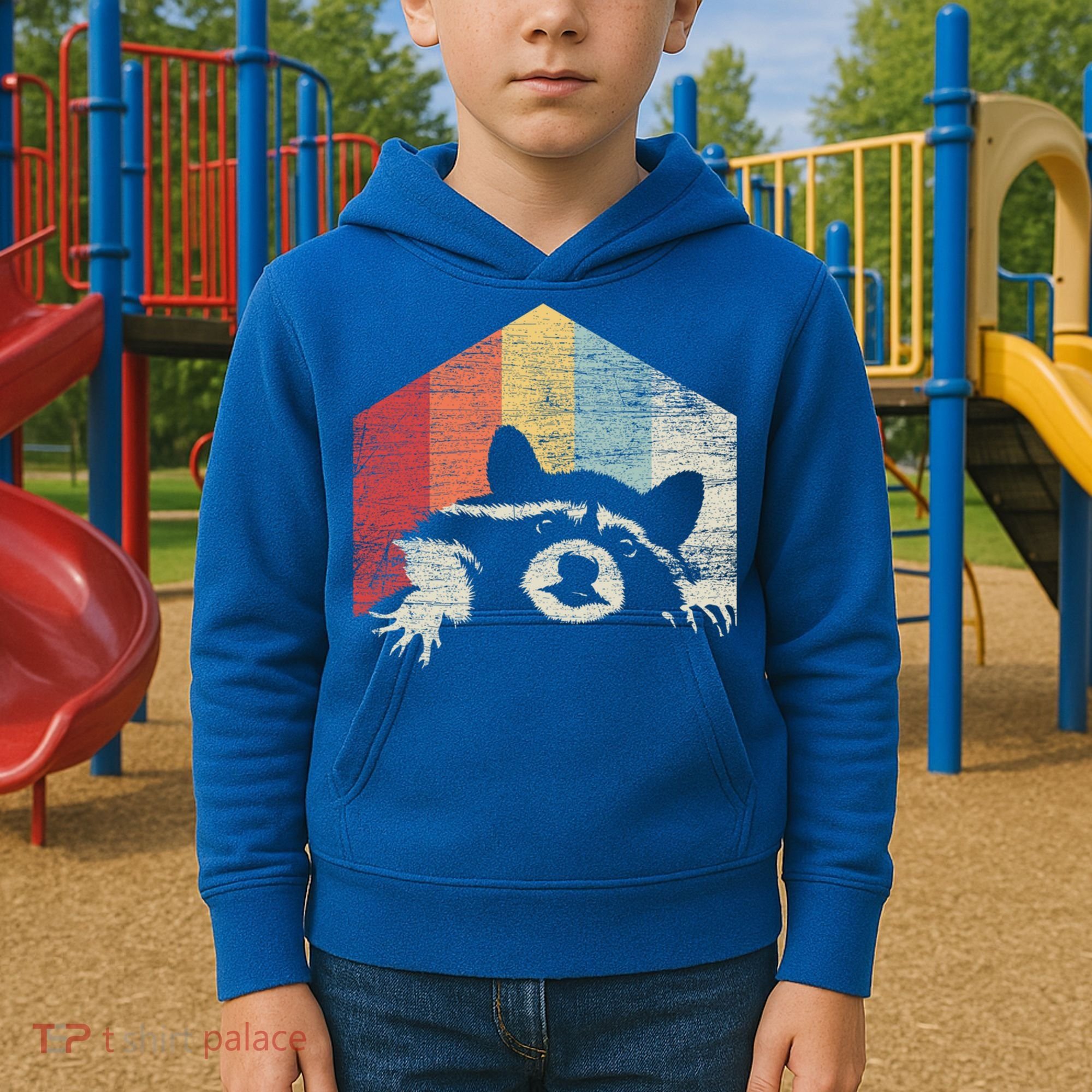 Retro Raccoon Gift Kids Hoodie