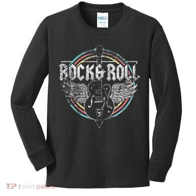 Rock & Roll Guitar Wings Music Kids Long Sleeve Shirt