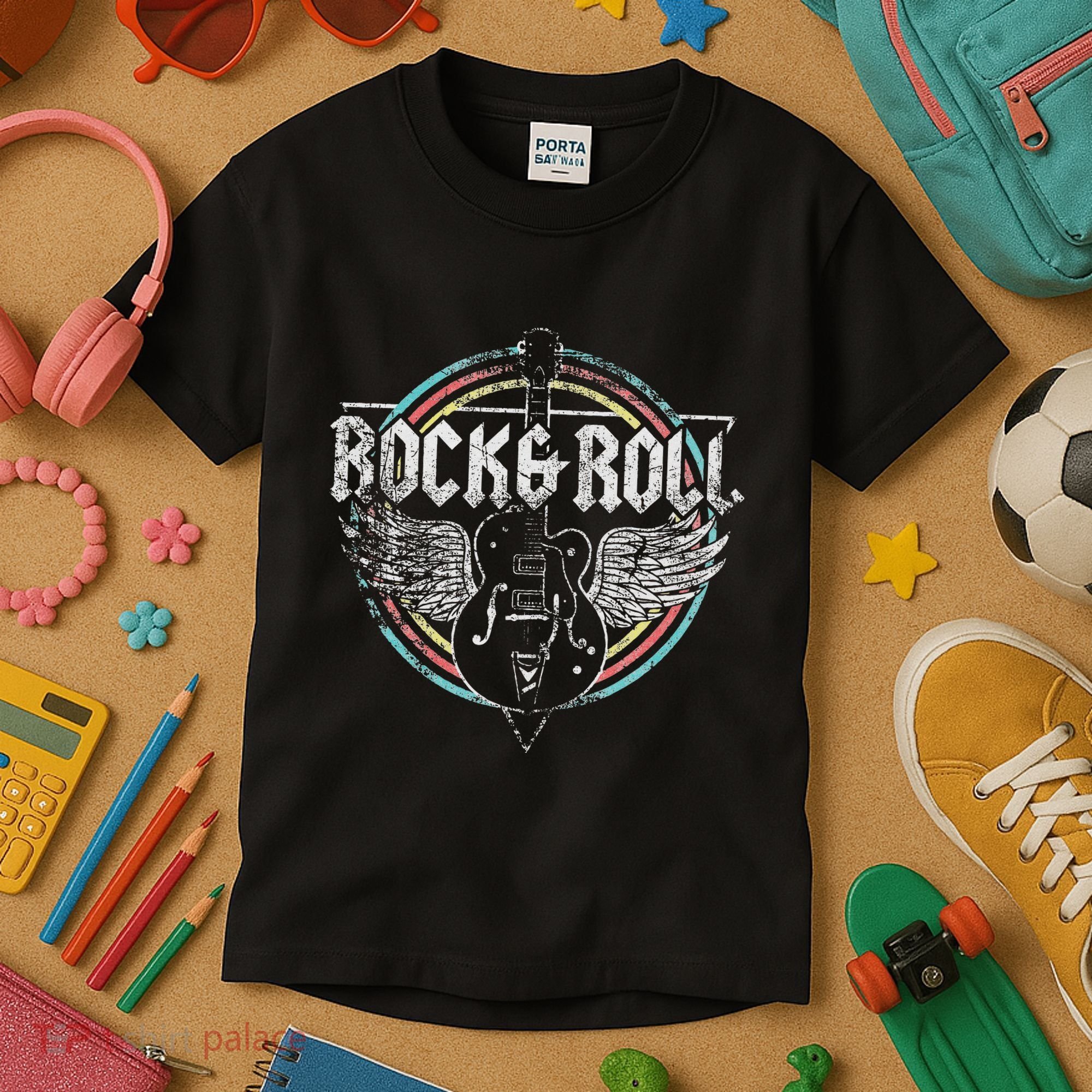Rock & Roll Guitar Wings Music Kids T-Shirt