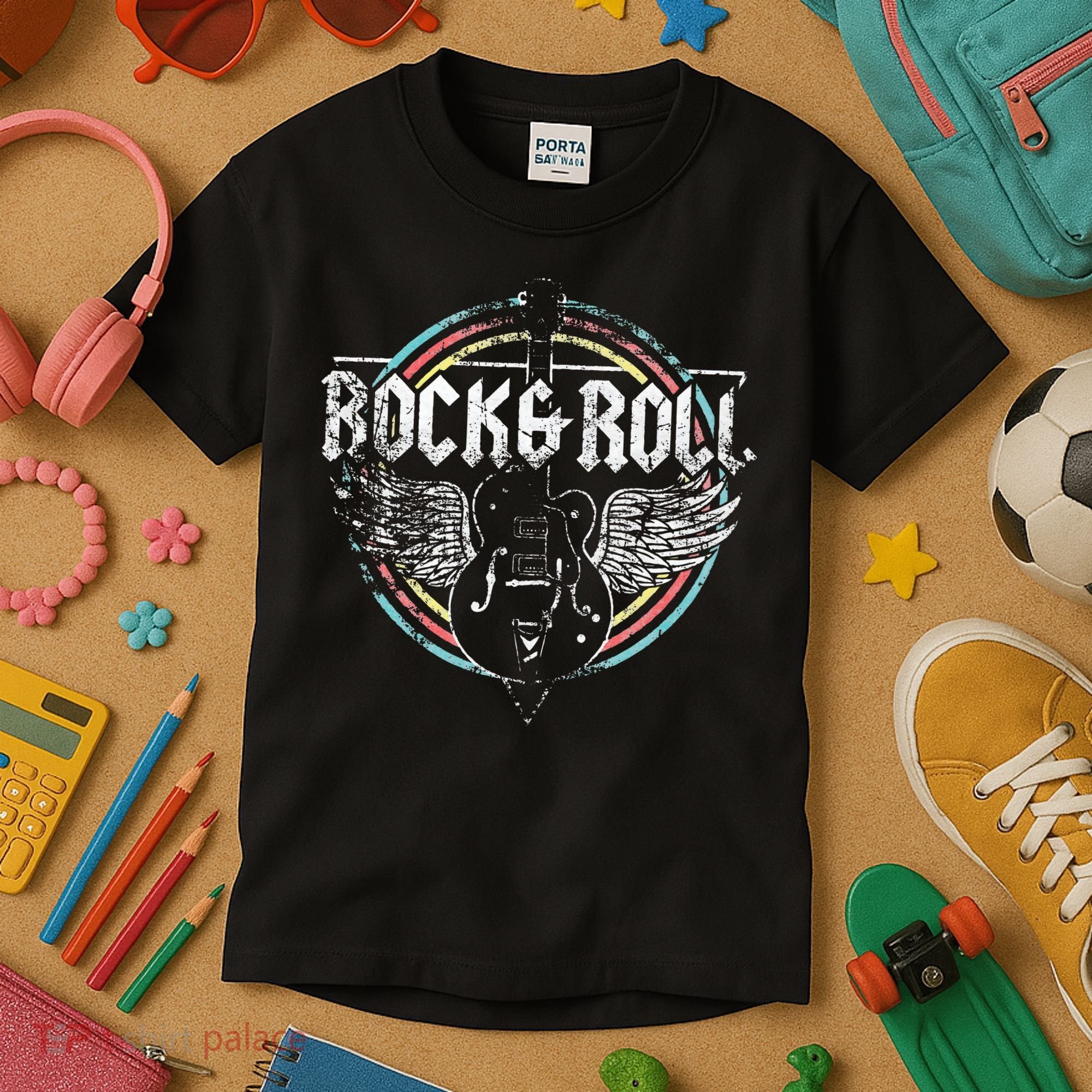 Rock & Roll Guitar Wings Music Kids T-Shirt
