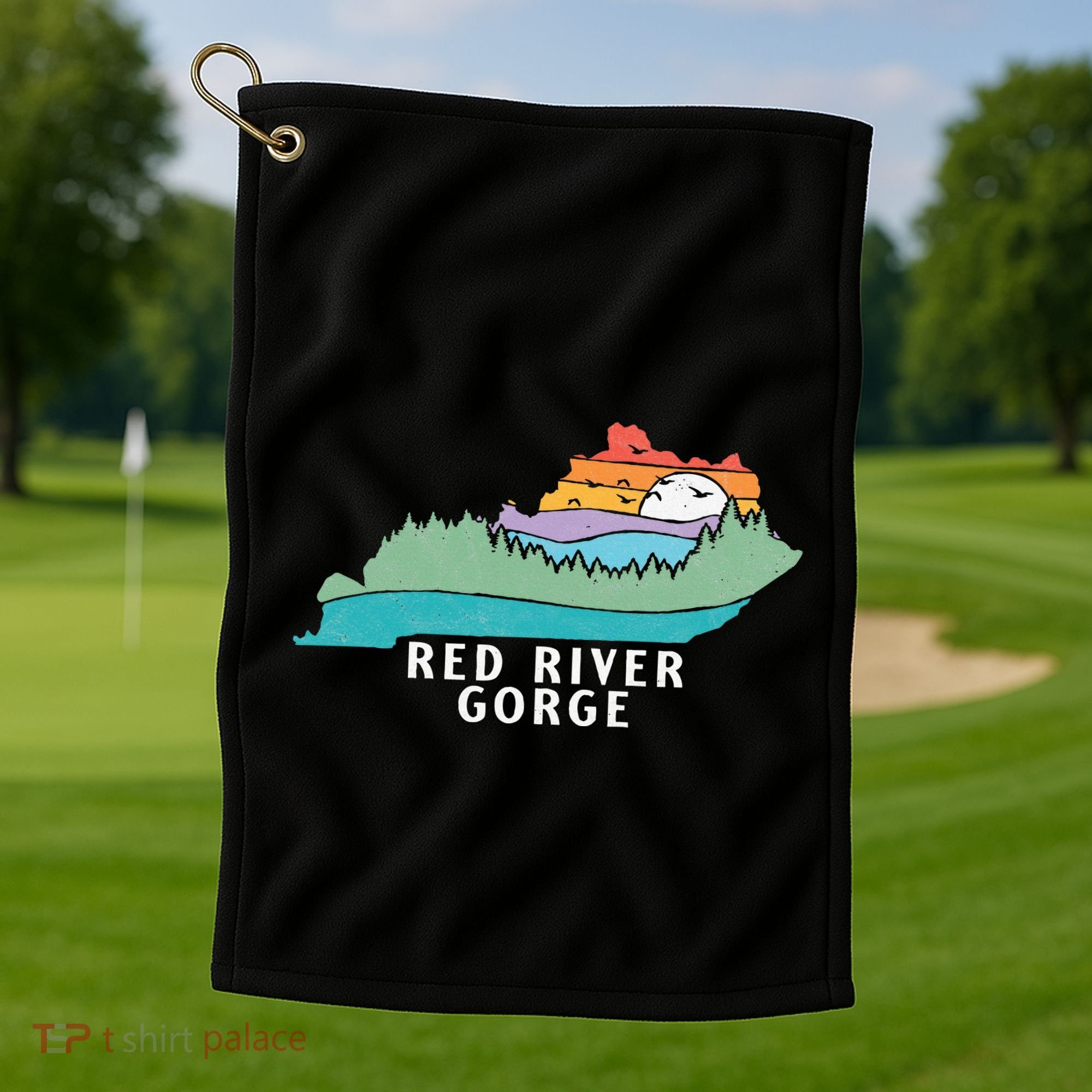 Red River Gorge Kentucky Outdoors State Nature Retro Golf Towel