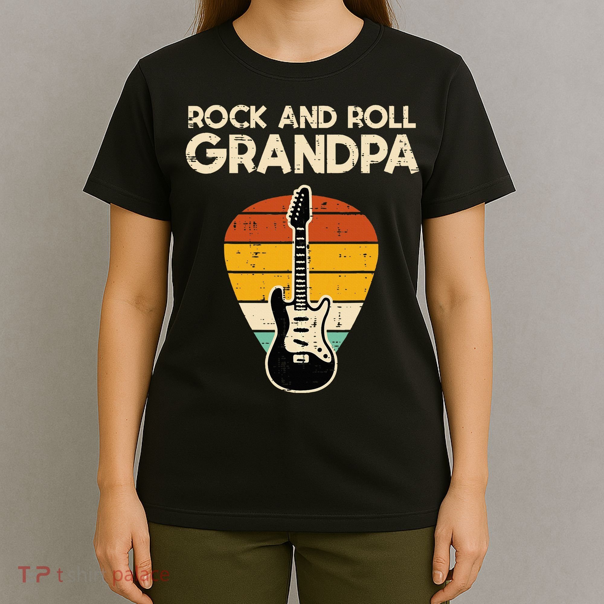 Rock Roll Grandpa Guitar Retro Rocker Papaw Grandfather T-Shirt