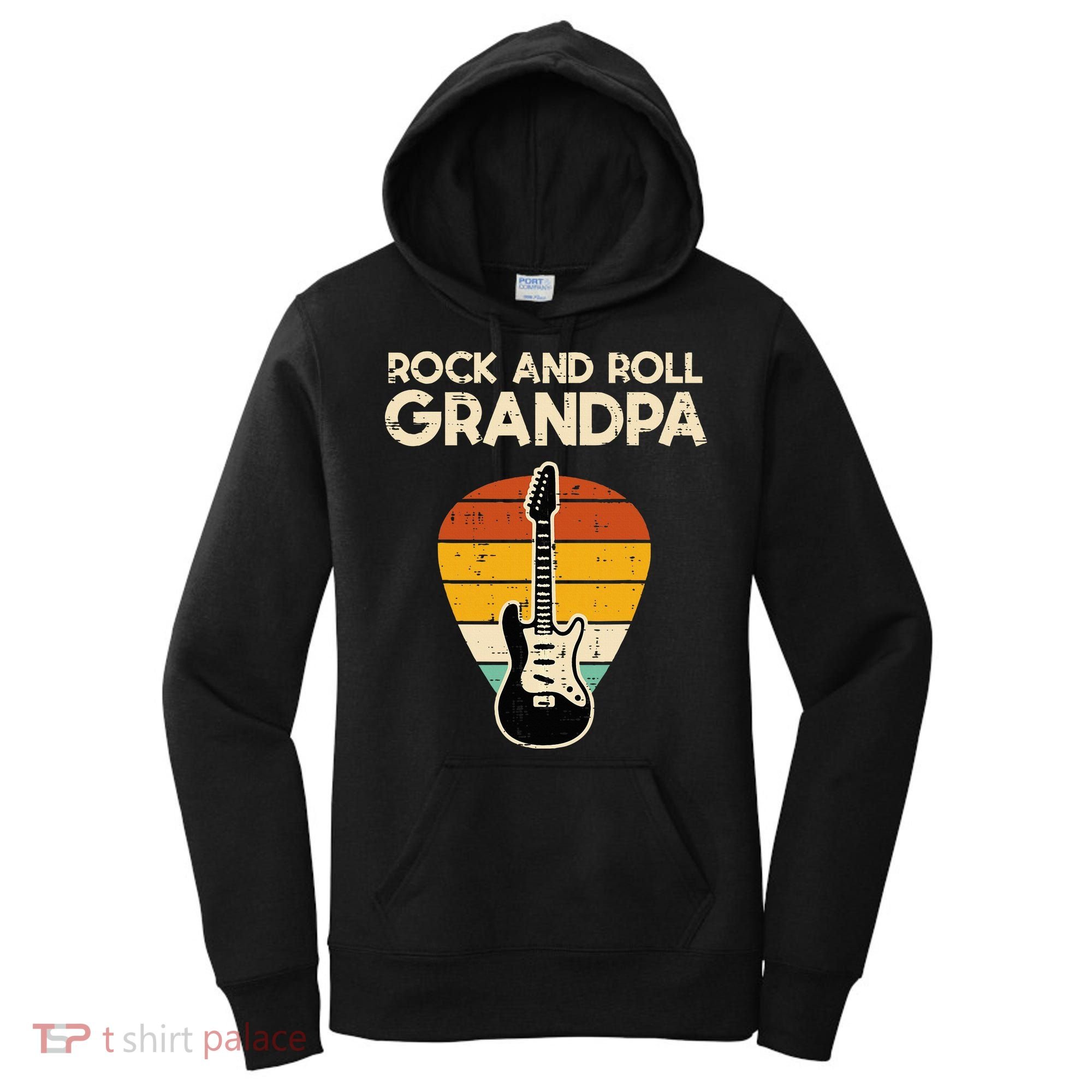 Rock Roll Grandpa Guitar Retro Rocker Papaw Grandfather Women's Hoodie