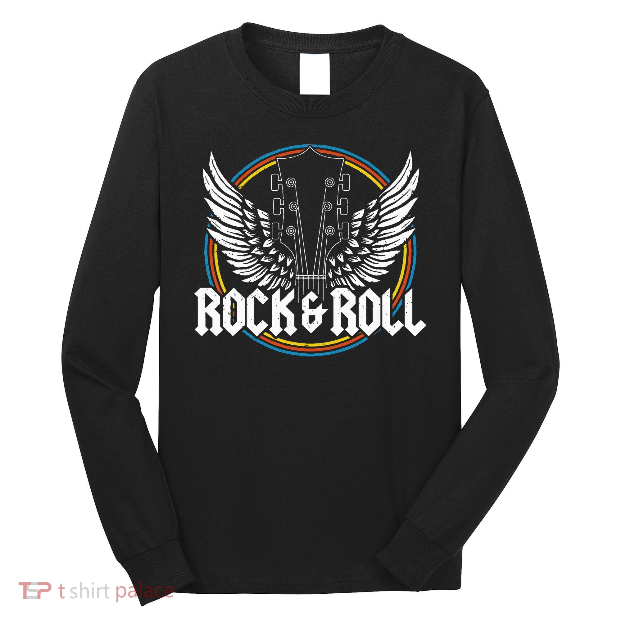 retro Roll Guitar Wings Music Concert Band Long Sleeve Shirt