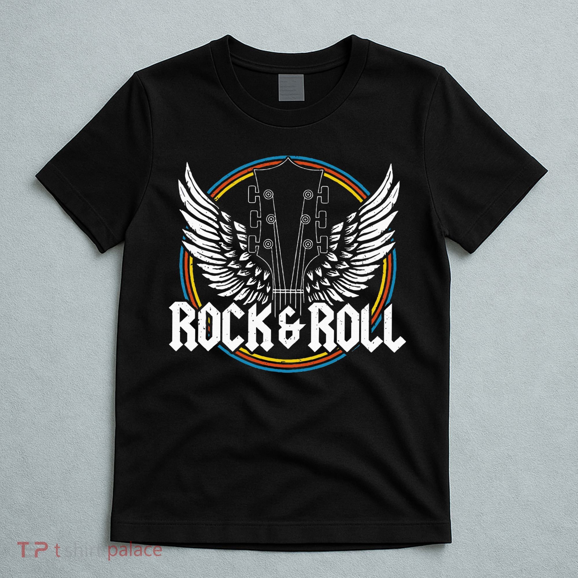 retro Roll Guitar Wings Music Concert Band T-Shirt