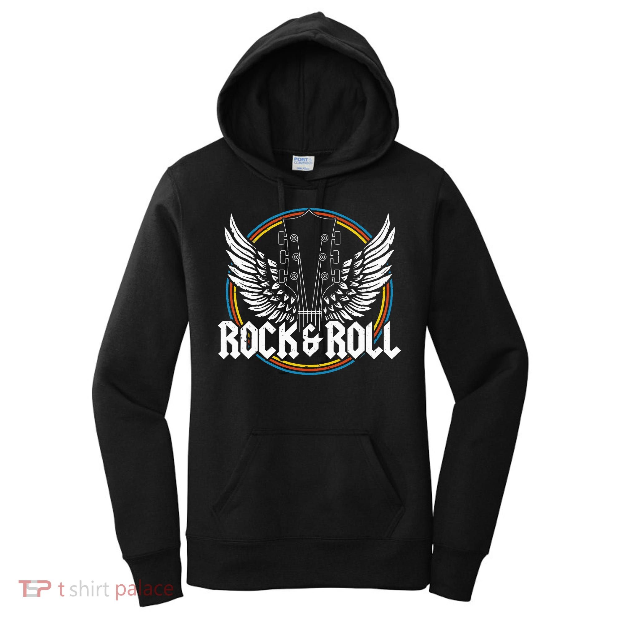 retro Roll Guitar Wings Music Concert Band Women's Hoodie