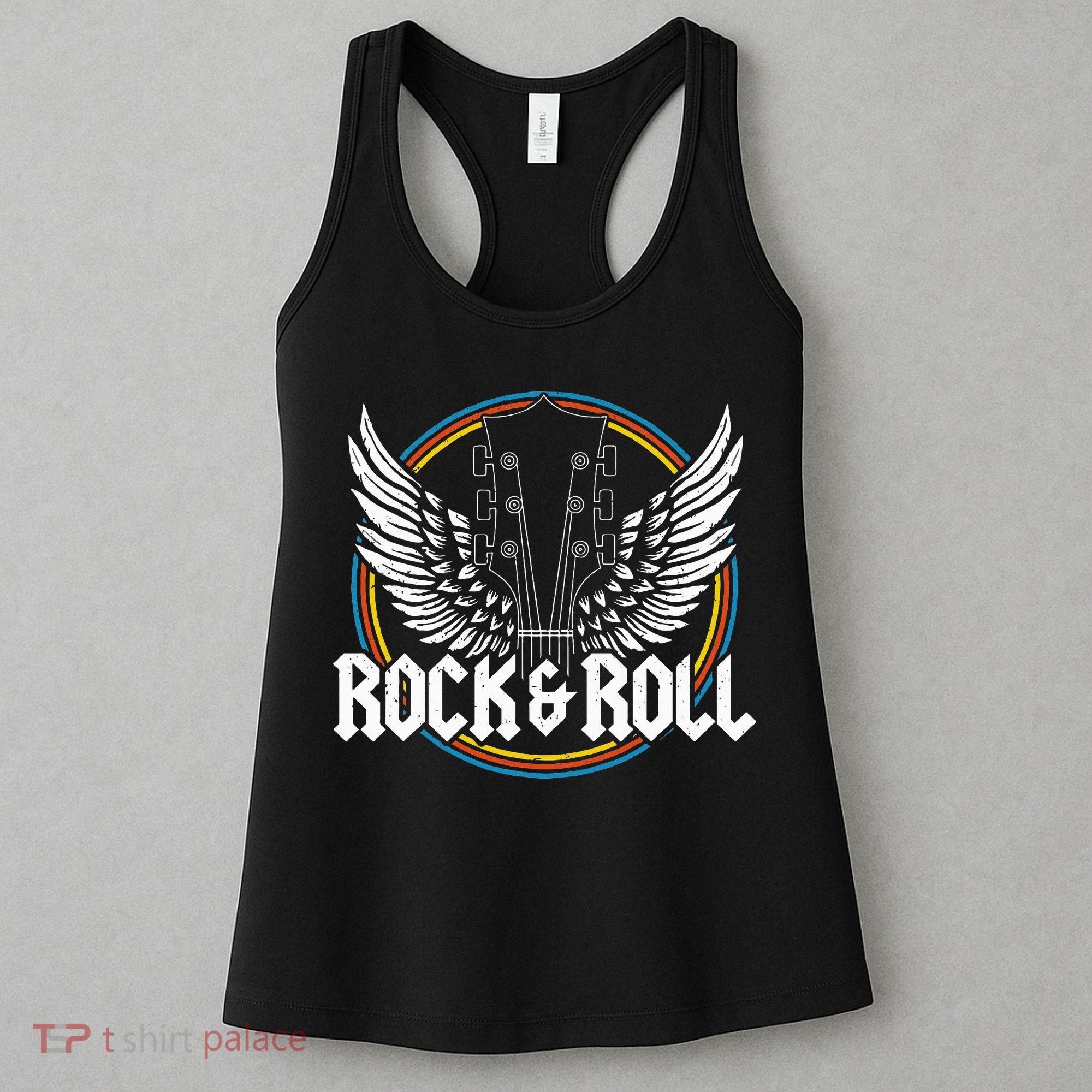 retro Roll Guitar Wings Music Concert Band Women's Tank Top