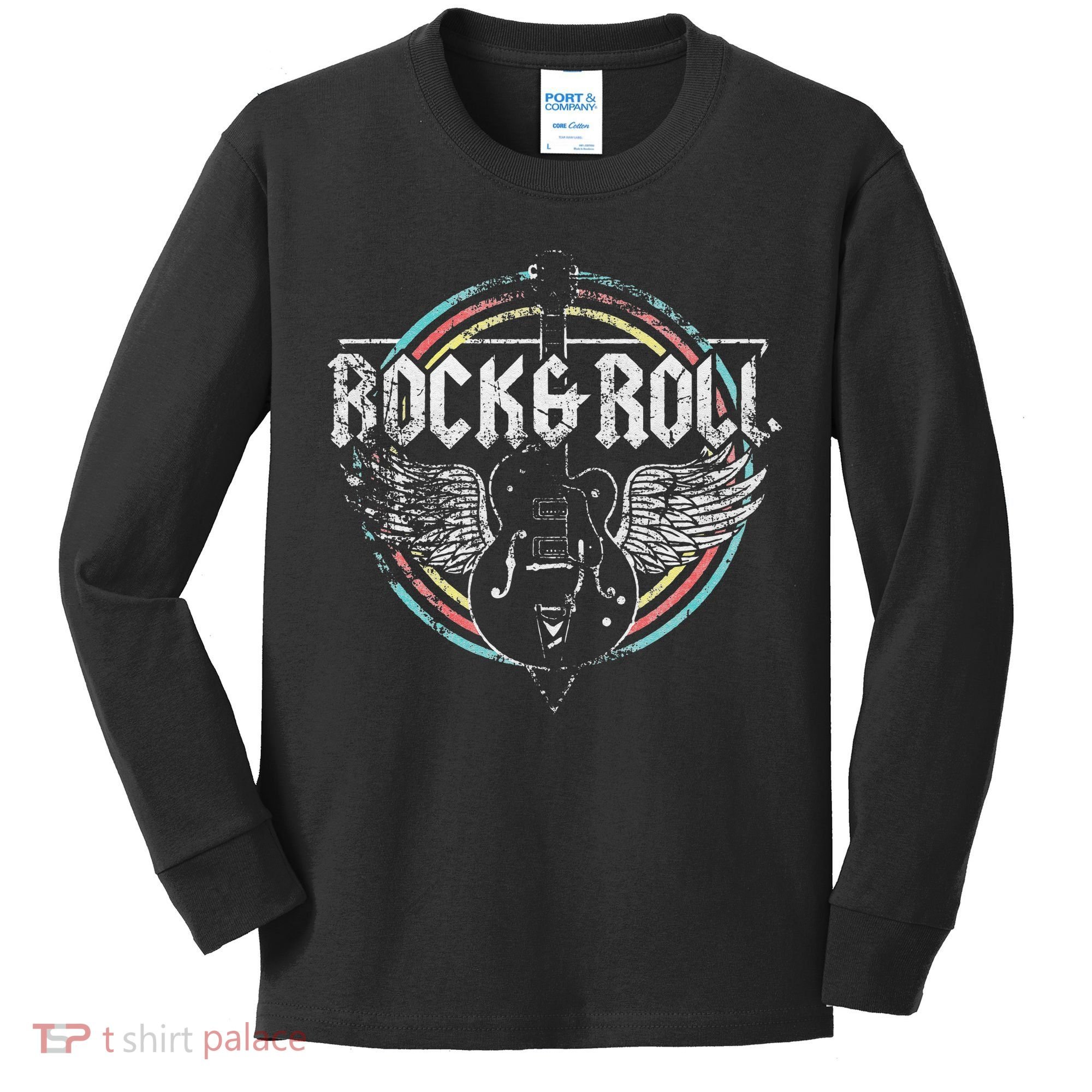 Rock & Roll Guitar Wings Music Classic Retro Kids Long Sleeve Shirt