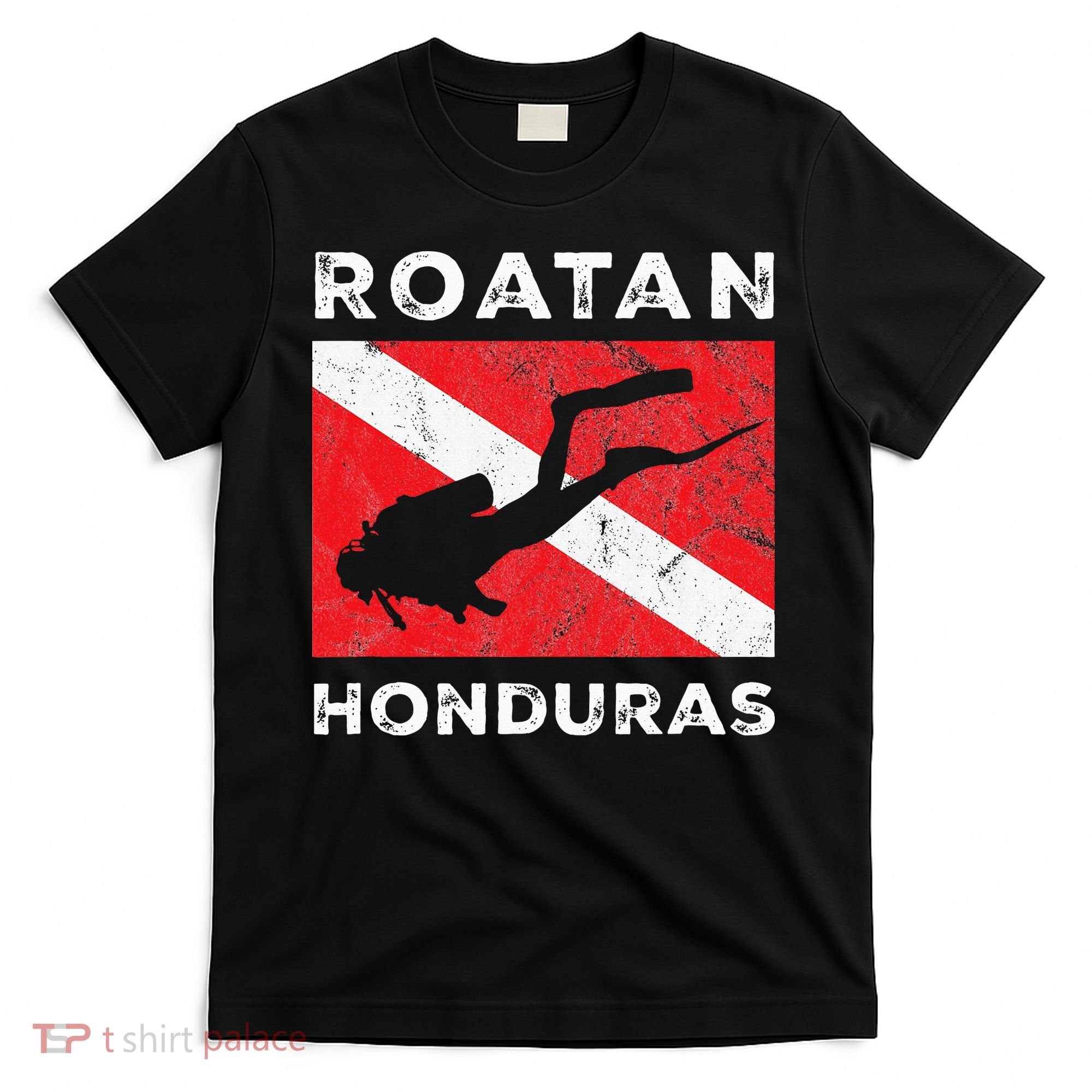 Retro Roatan Honduras Scuba Dive Vintage Dive Flag Diving T-Shirt