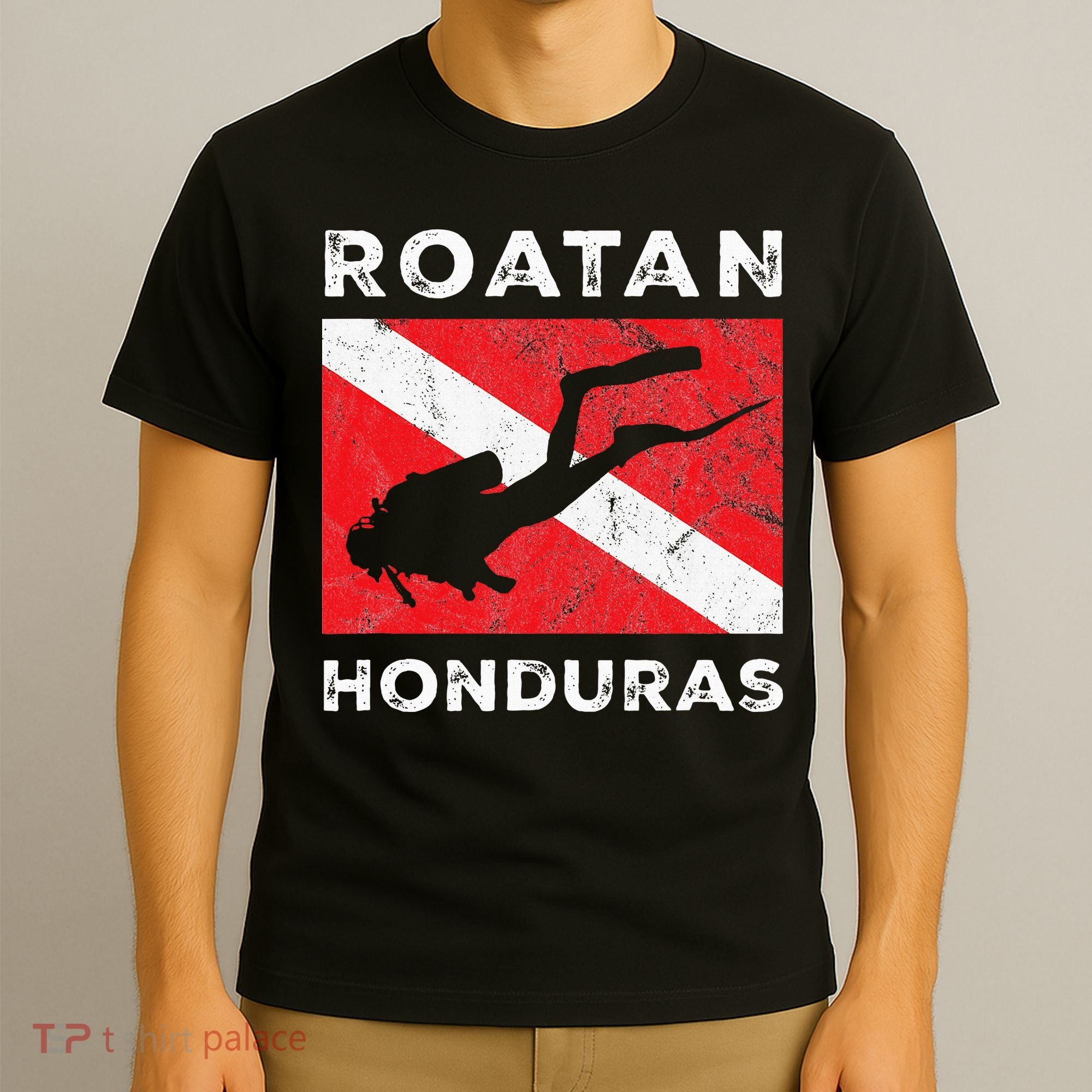 Retro Roatan Honduras Scuba Dive Vintage Dive Flag Diving T-Shirt