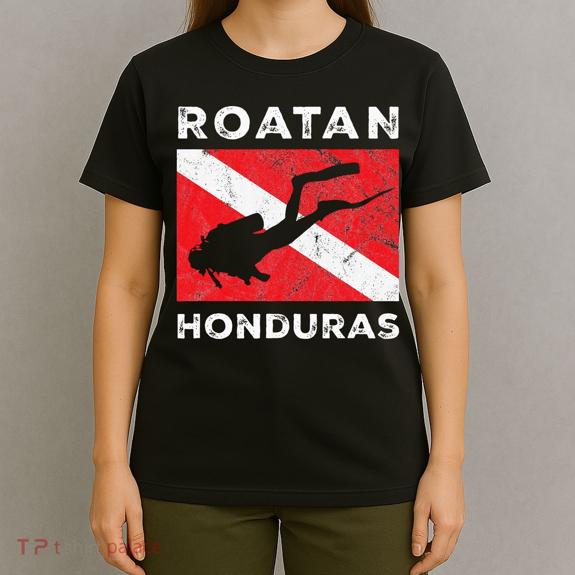 Retro Roatan Honduras Scuba Dive Vintage Dive Flag Diving T-Shirt