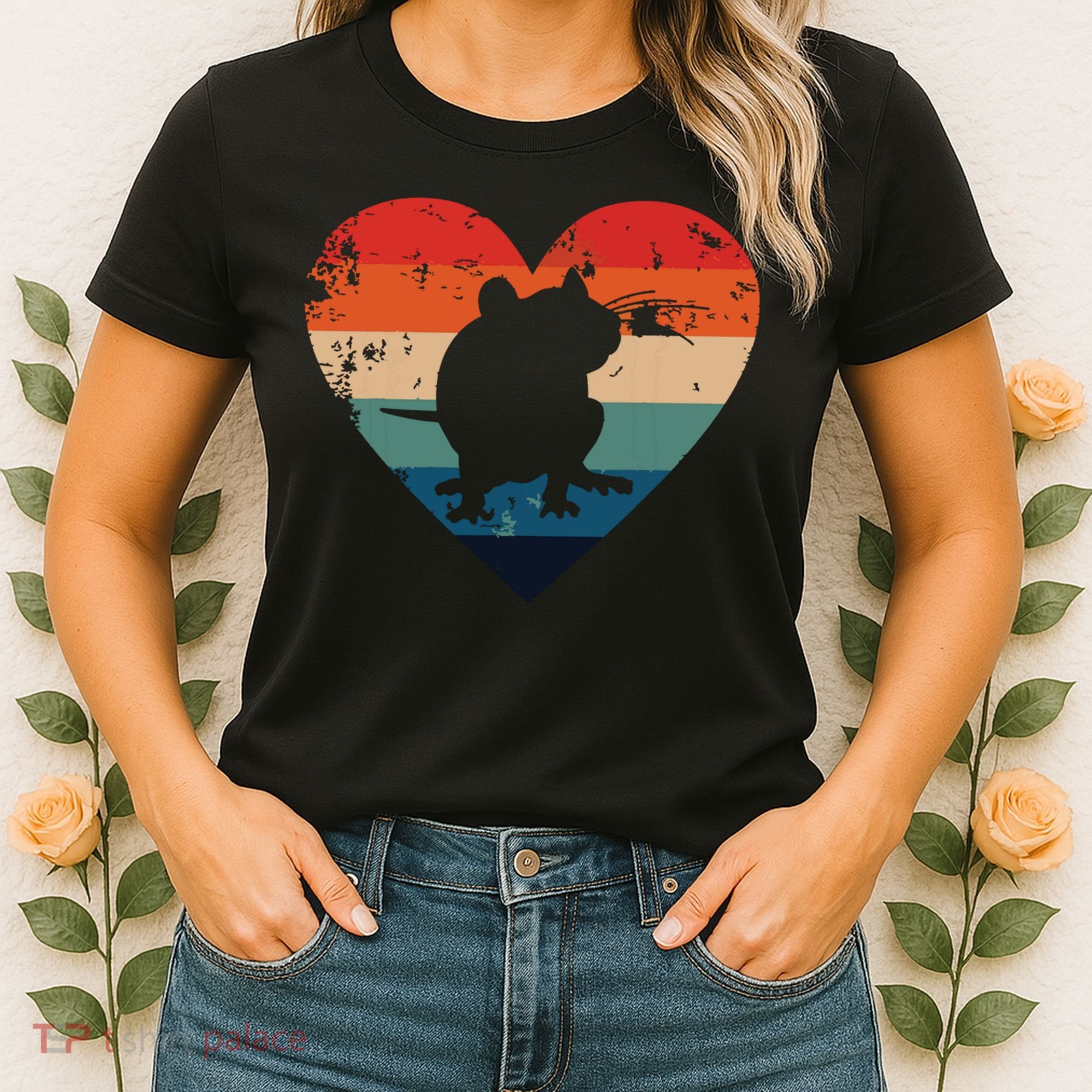 Rat Retro Heart Mouse Rodent Lover Rat Owner Women's T-Shirt