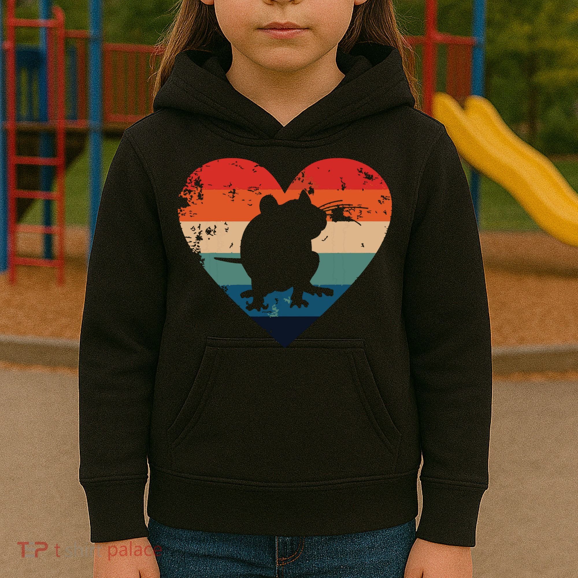 Rat Retro Heart Mouse Rodent Lover Rat Owner Kids Hoodie