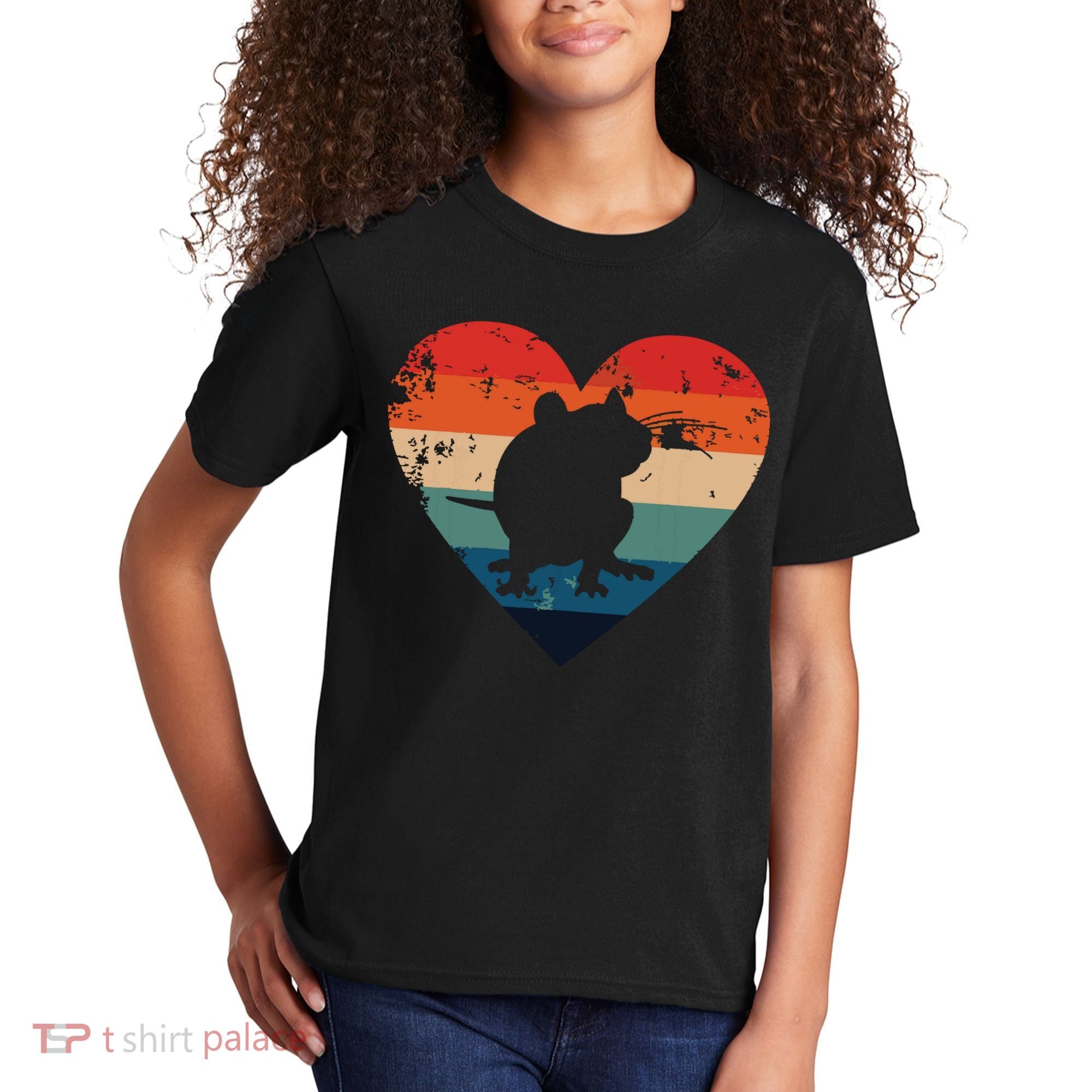 Rat Retro Heart Mouse Rodent Lover Rat Owner Kids T-Shirt