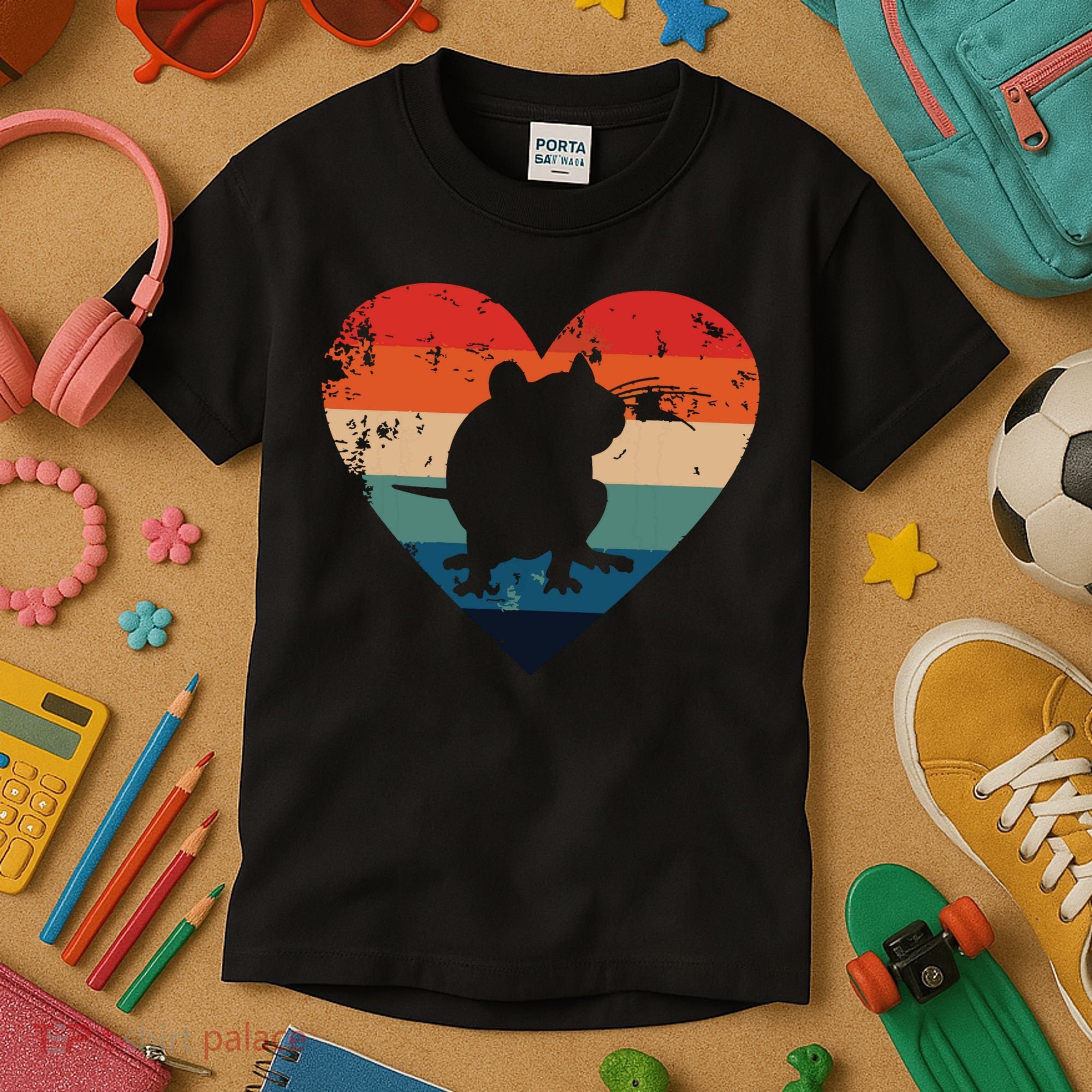 Rat Retro Heart Mouse Rodent Lover Rat Owner Kids T-Shirt