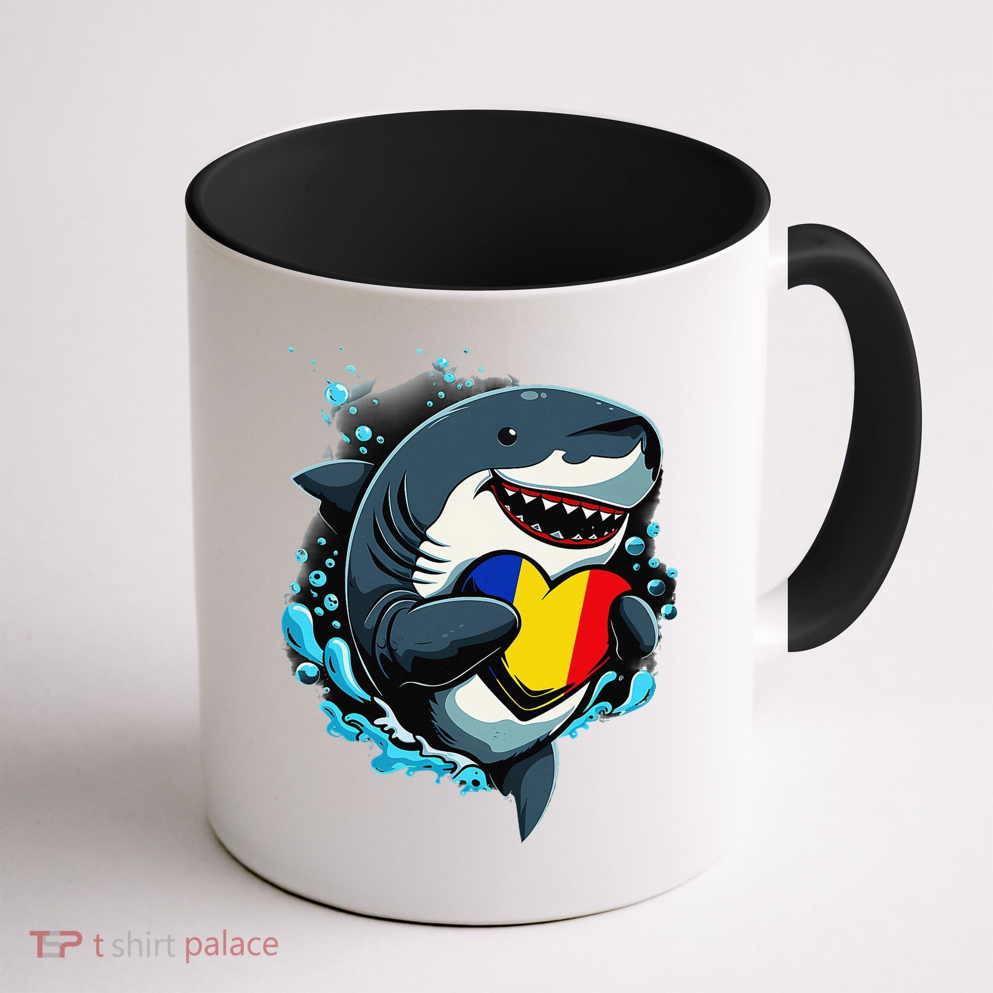 Romanian Roots Heart Romanian Pride Shark Romania Flag Coffee Mug