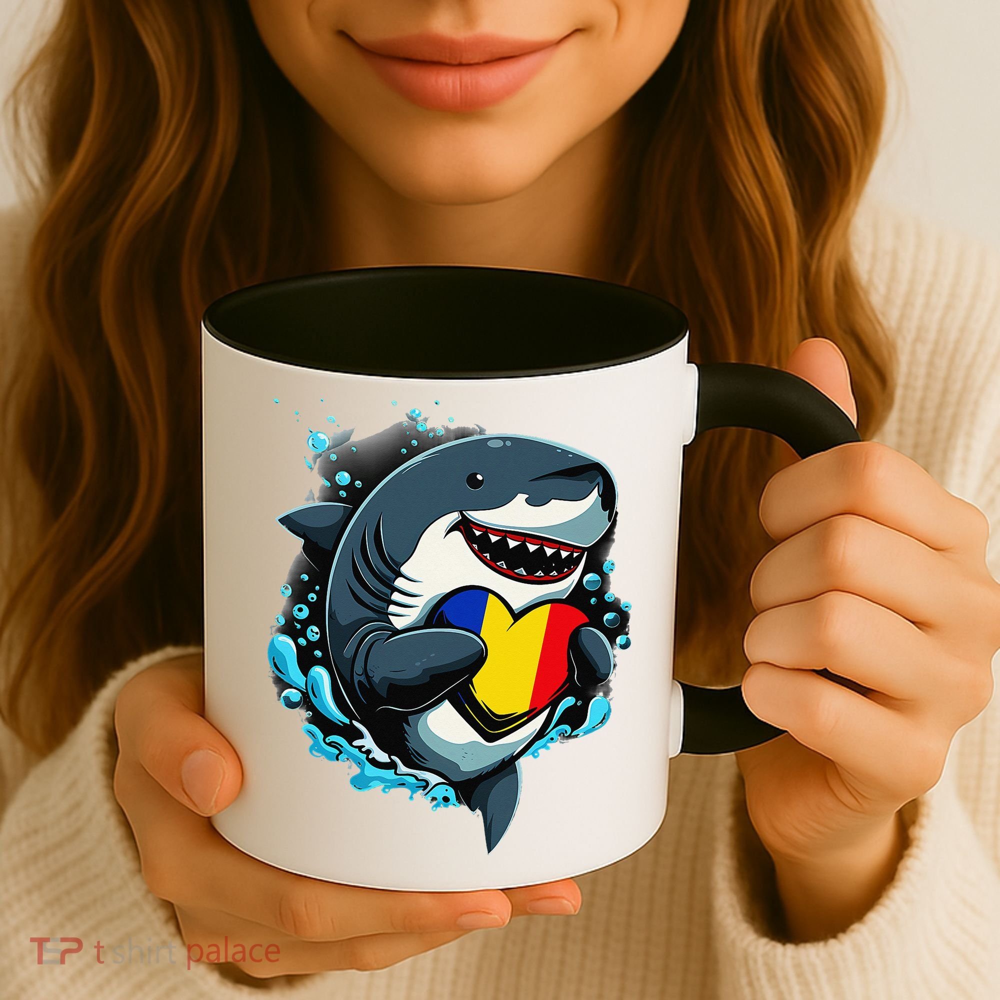 Romanian Roots Heart Romanian Pride Shark Romania Flag Coffee Mug