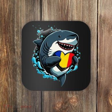 Romanian Roots Heart Romanian Pride Shark Romania Flag Coaster