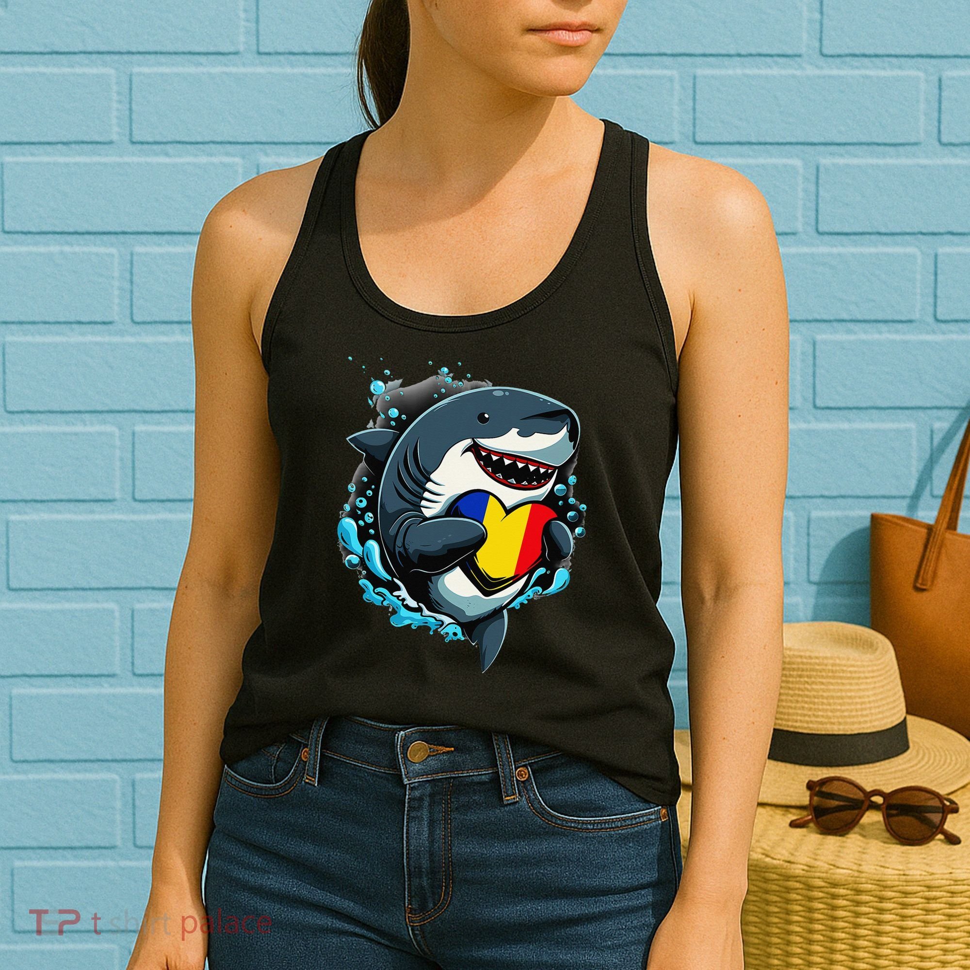 Romanian Roots Heart Romanian Pride Shark Romania Flag Women's Tank Top