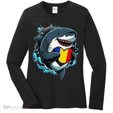 Romanian Roots Heart Romanian Pride Shark Romania Flag Women's Long Sleeve Shirt